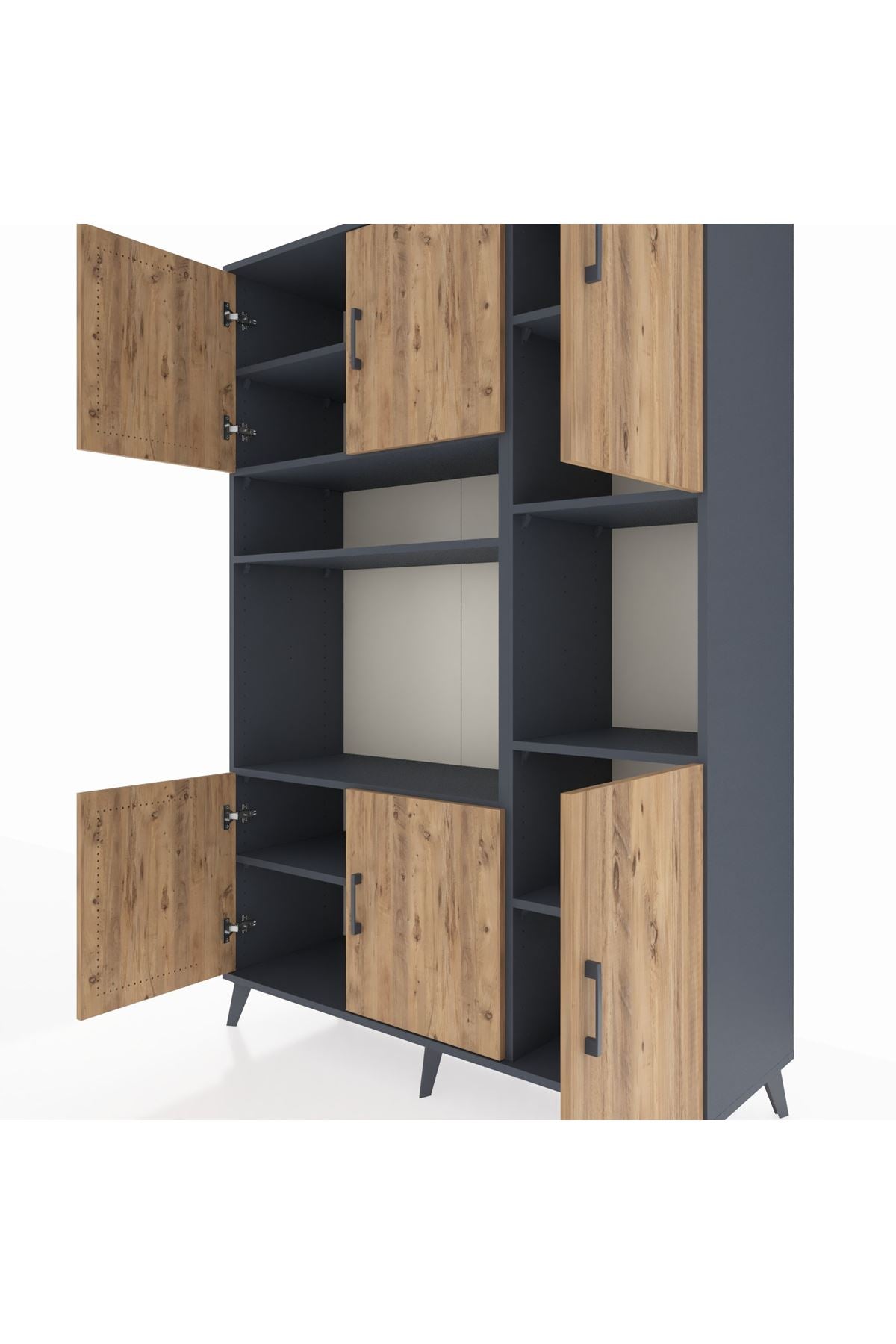 Hyperion Dolap 9 Raflı 6 Kapaklı 132x44x195 Antrasit-Çam/Antrasit