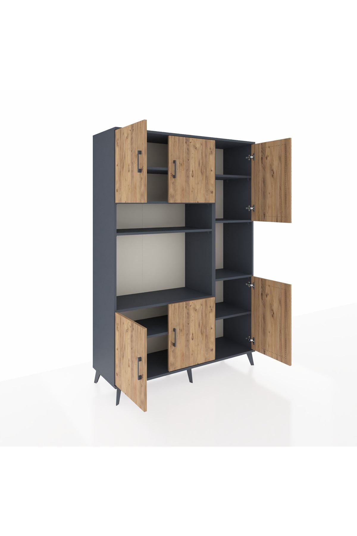 Hyperion Dolap 9 Raflı 6 Kapaklı 132x44x195 Antrasit-Çam/Antrasit