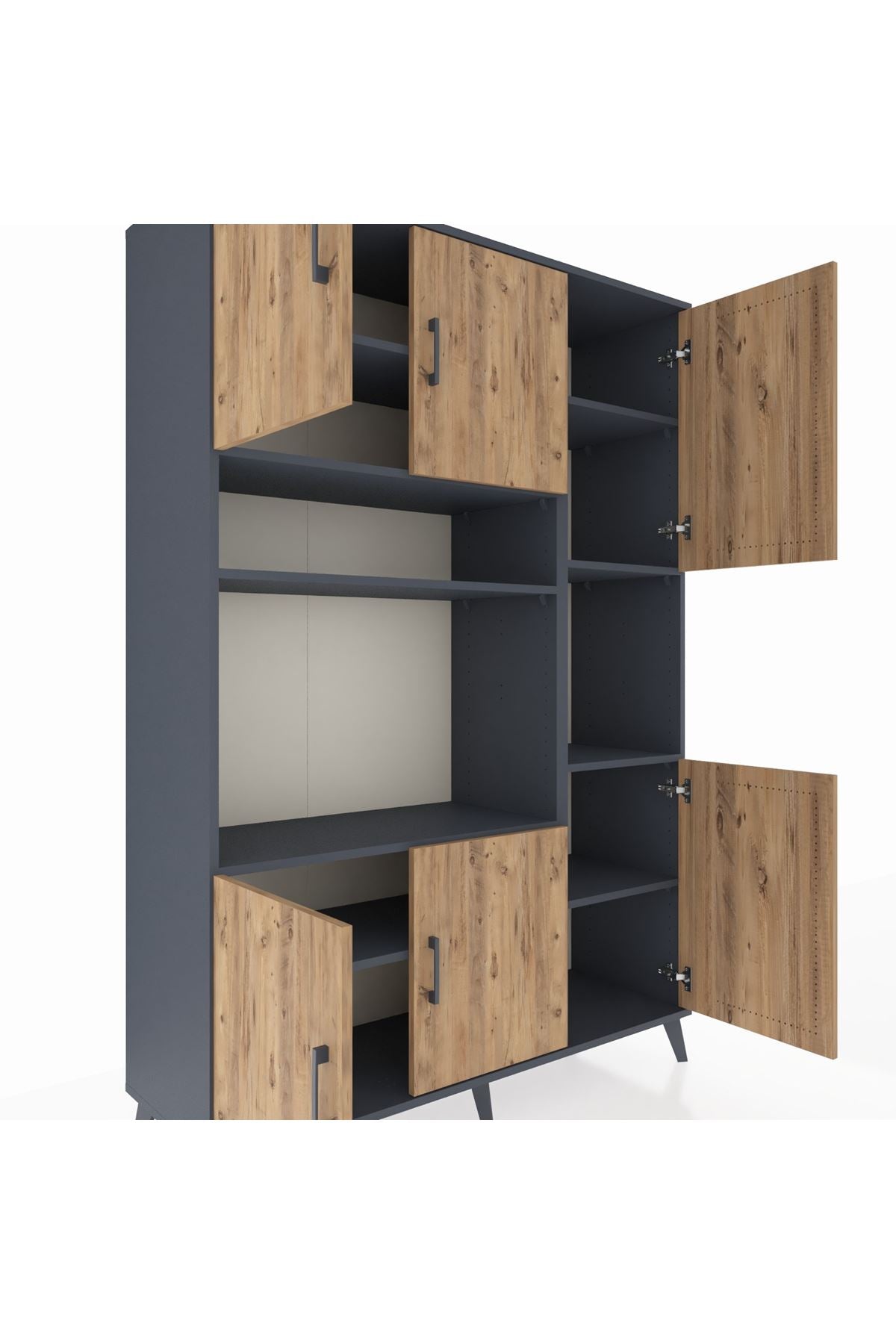 Hyperion Dolap 9 Raflı 6 Kapaklı 132x44x195 Antrasit-Çam/Antrasit