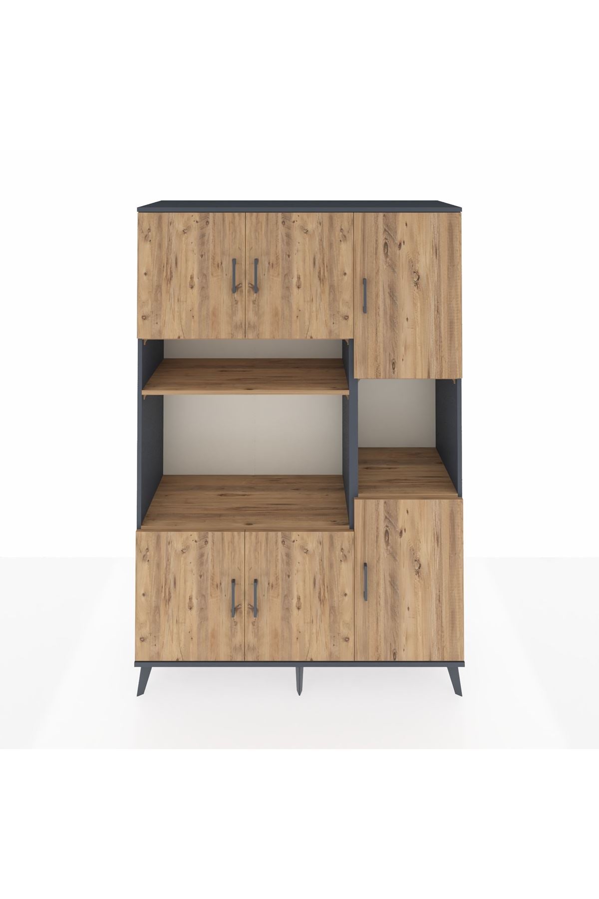 Hyperion Dolap 9 Raflı 6 Kapaklı 132x44x195 Antrasit-Çam/Çam