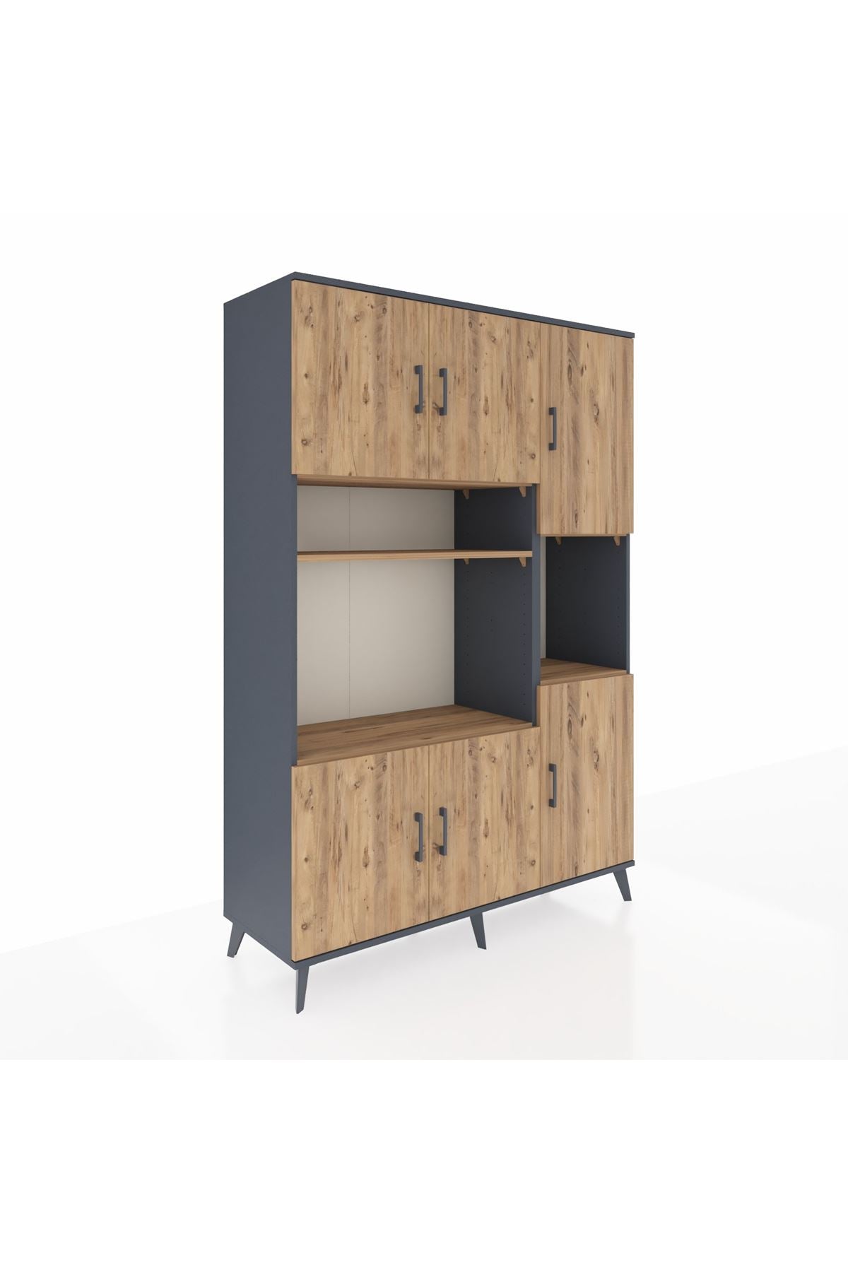 Hyperion Dolap 9 Raflı 6 Kapaklı 132x44x195 Antrasit-Çam/Çam