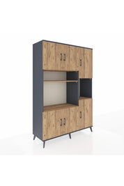 Hyperion Dolap 9 Raflı 6 Kapaklı 132x44x195 Antrasit-Çam/Çam