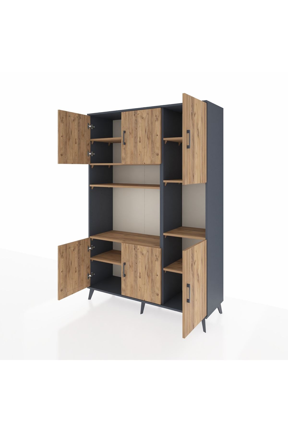 Hyperion Dolap 9 Raflı 6 Kapaklı 132x44x195 Antrasit-Çam/Çam