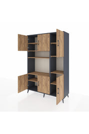 Hyperion Dolap 9 Raflı 6 Kapaklı 132x44x195 Antrasit-Çam/Çam