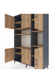 Hyperion Dolap 9 Raflı 6 Kapaklı 132x44x195 Antrasit-Çam/Çam