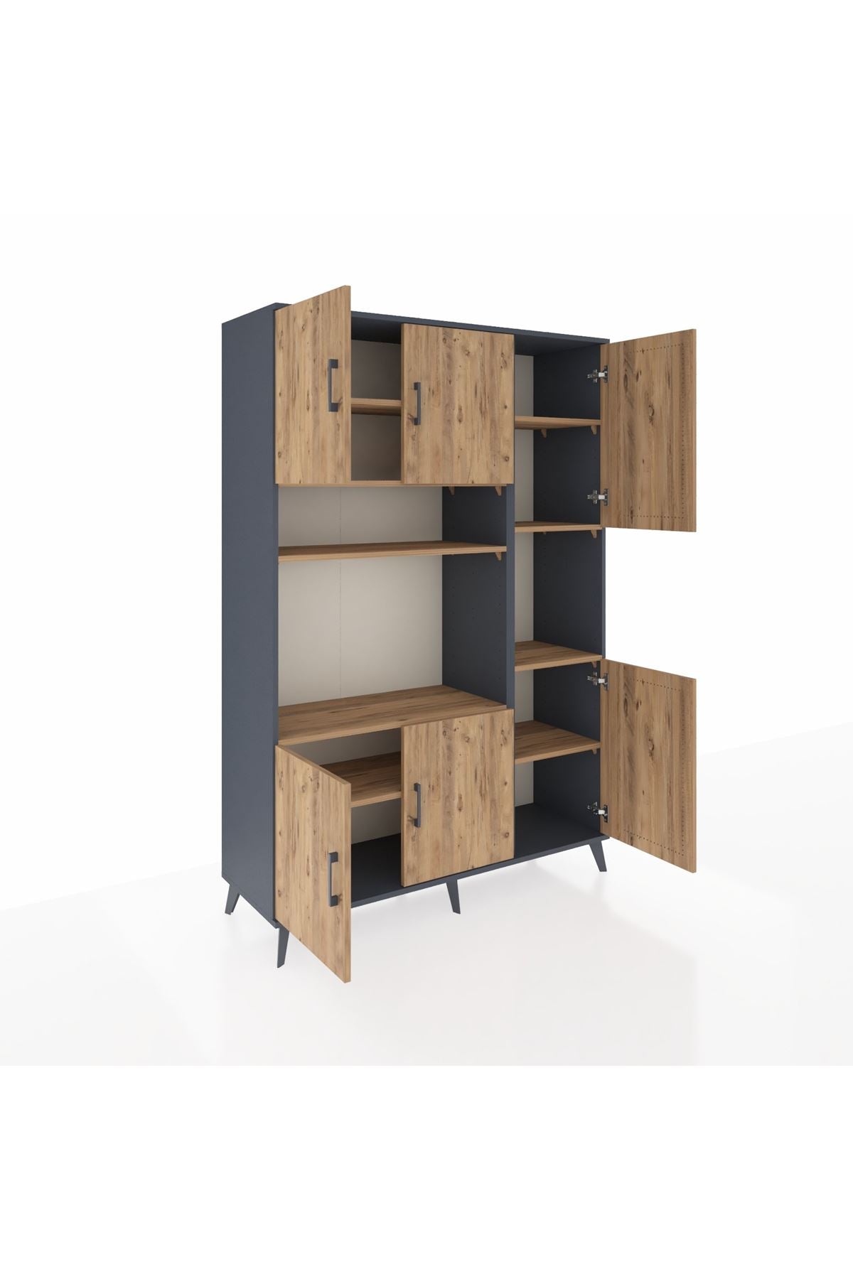 Hyperion Dolap 9 Raflı 6 Kapaklı 132x44x195 Antrasit-Çam/Çam