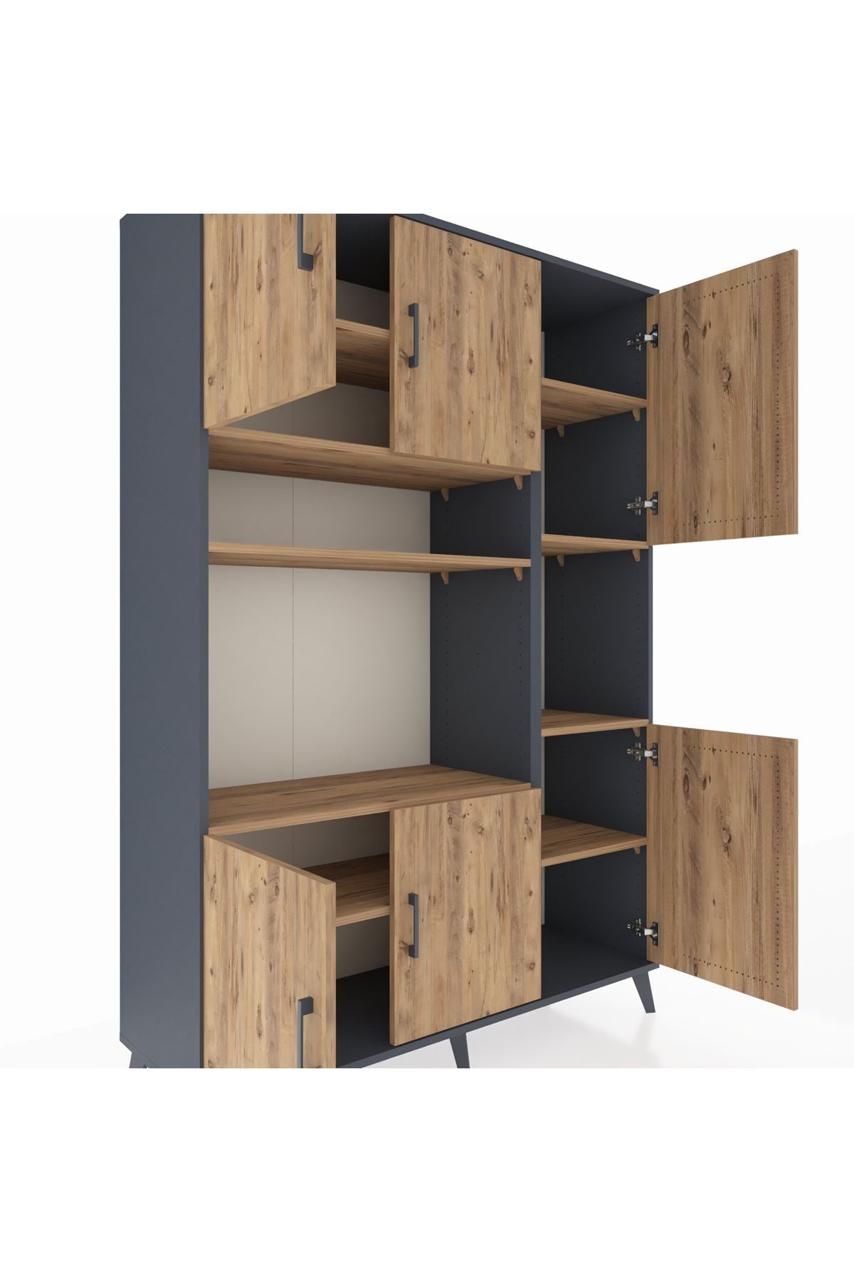 Hyperion Dolap 9 Raflı 6 Kapaklı 132x44x195 Antrasit-Çam/Çam