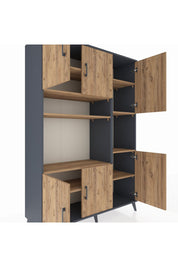 Hyperion Dolap 9 Raflı 6 Kapaklı 132x44x195 Antrasit-Çam/Çam