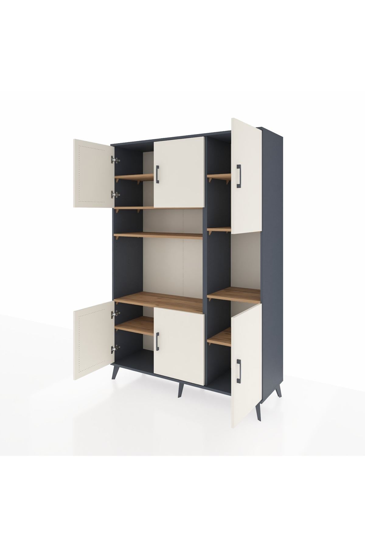 Hyperion Dolap 9 Raflı 6 Kapaklı 132x44x195 Antrasit-Aytaşı/Çam