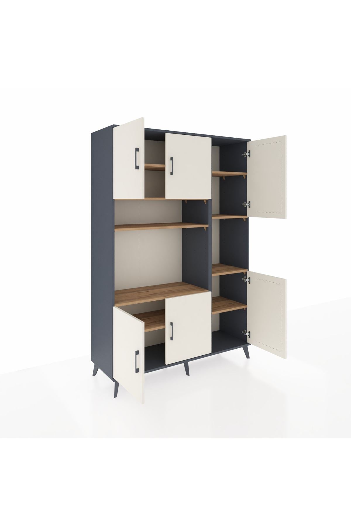 Hyperion Dolap 9 Raflı 6 Kapaklı 132x44x195 Antrasit-Aytaşı/Çam