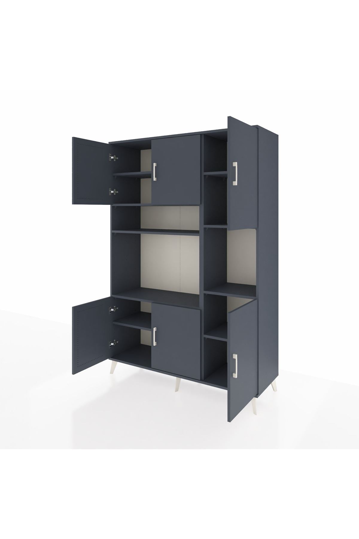 Hyperion Dolap 9 Raflı 6 Kapaklı 132x44x195 Antrasit-Antrasit/Antrasit