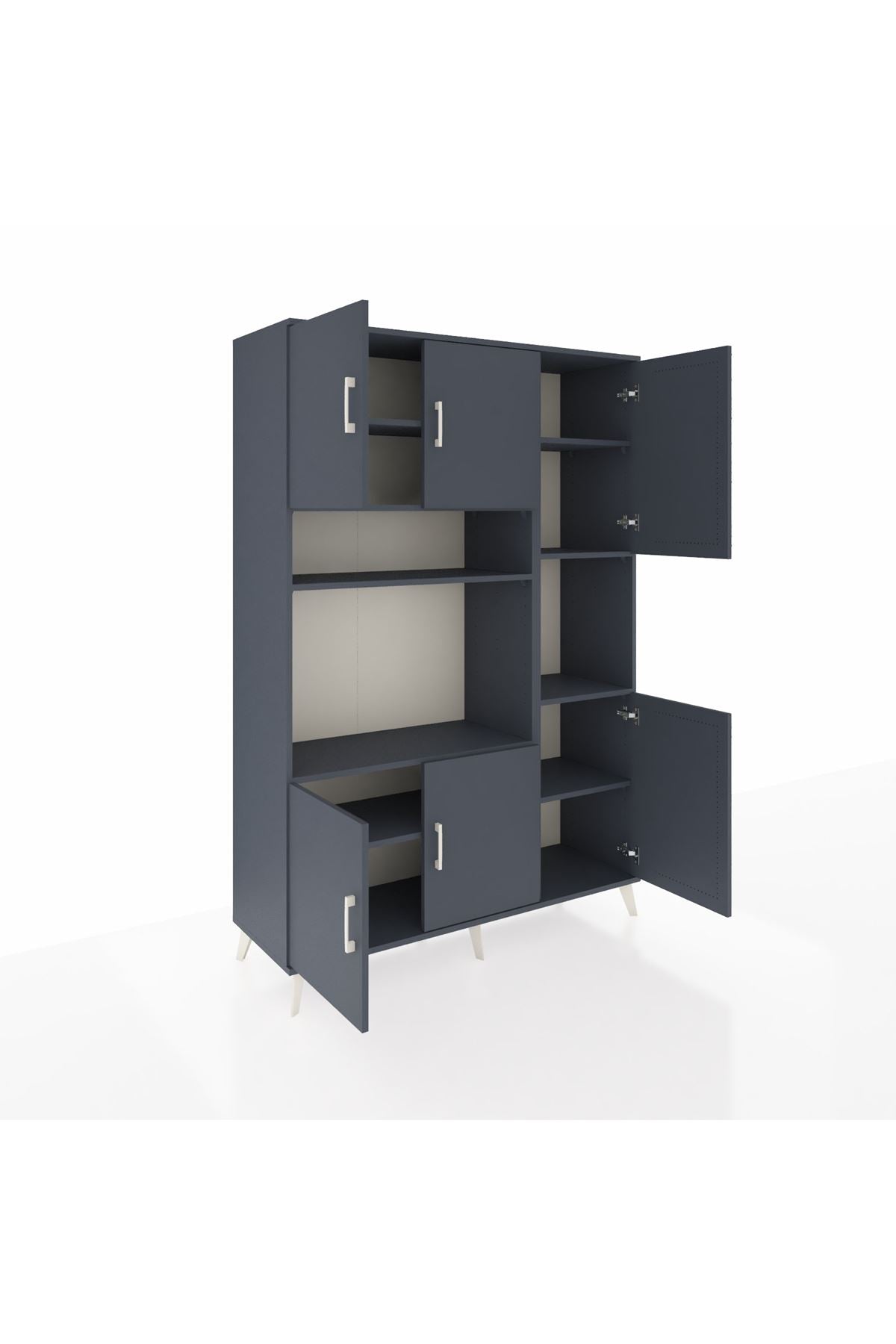 Hyperion Dolap 9 Raflı 6 Kapaklı 132x44x195 Antrasit-Antrasit/Antrasit