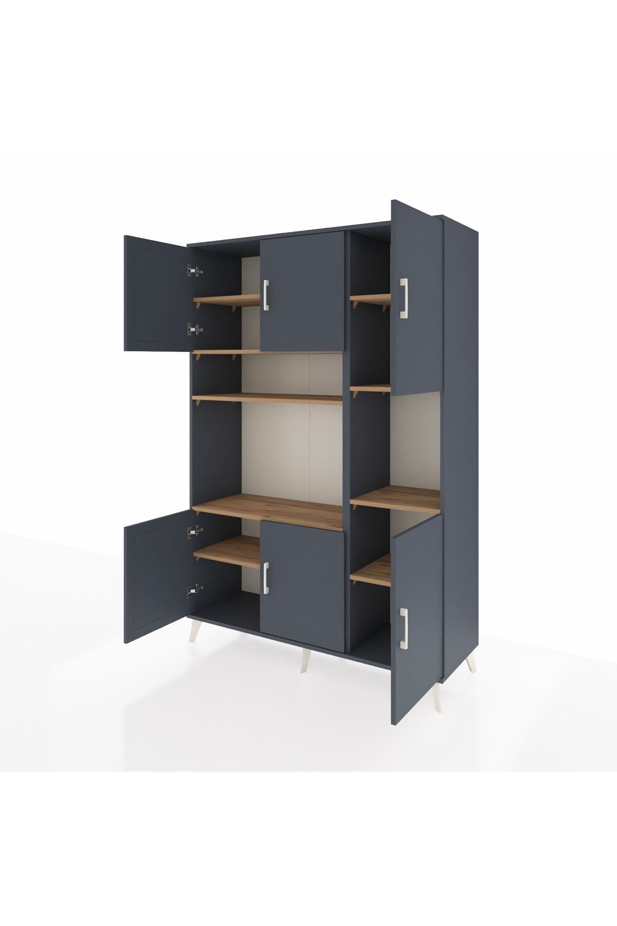 Hyperion Dolap 9 Raflı 6 Kapaklı 132x44x195 Antrasit-Antrasit/Çam