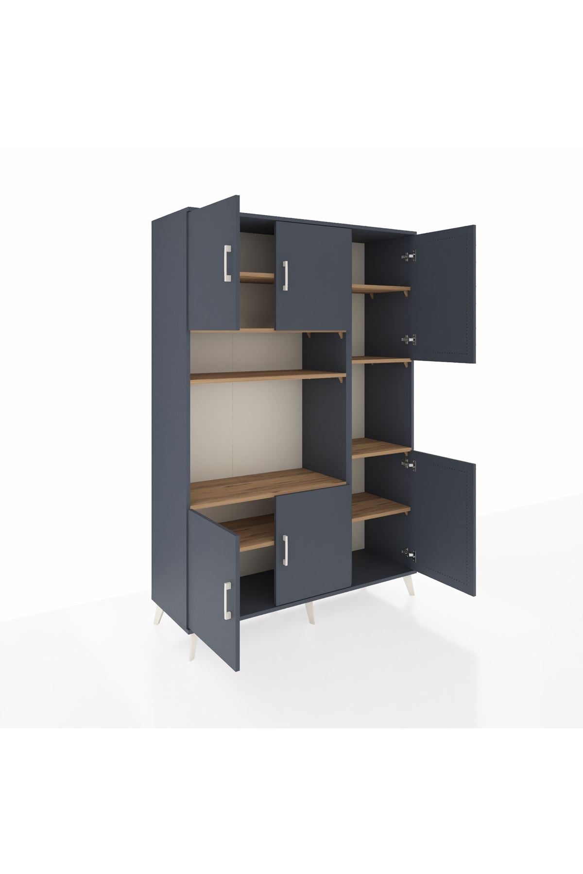 Hyperion Dolap 9 Raflı 6 Kapaklı 132x44x195 Antrasit-Antrasit/Çam