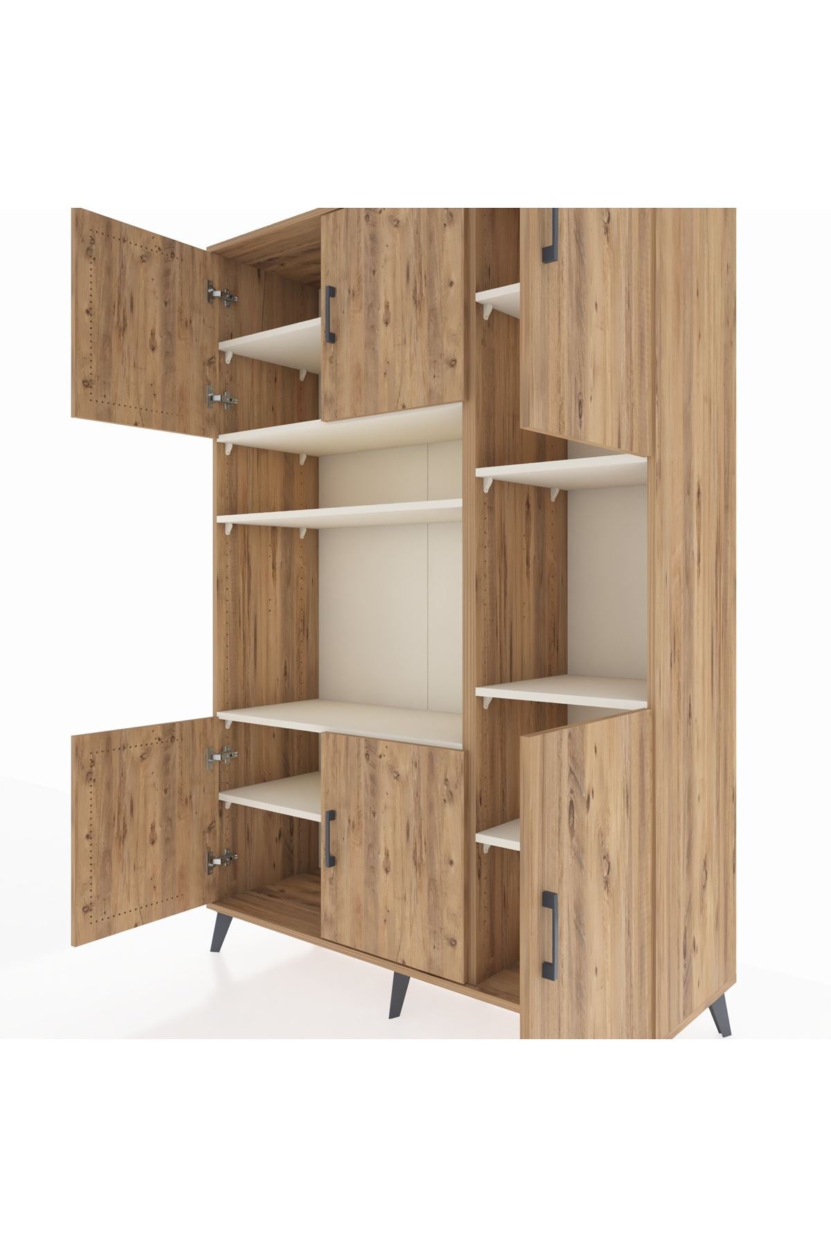 Hyperion Dolap 9 Raflı 6 Kapaklı 132x44x195 Çam-Çam/Aytaşı