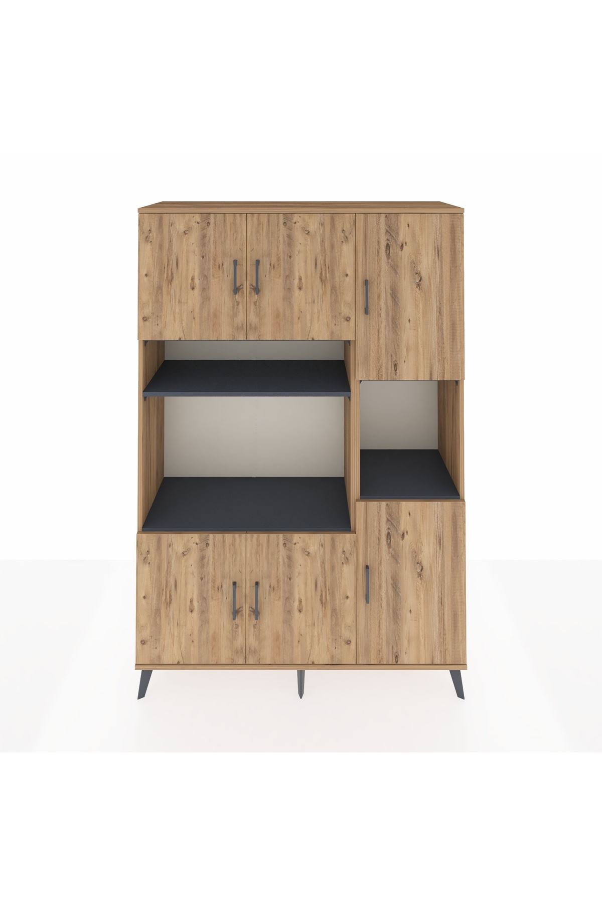 Hyperion Dolap 9 Raflı 6 Kapaklı 132x44x195 Çam-Çam/Antrasit