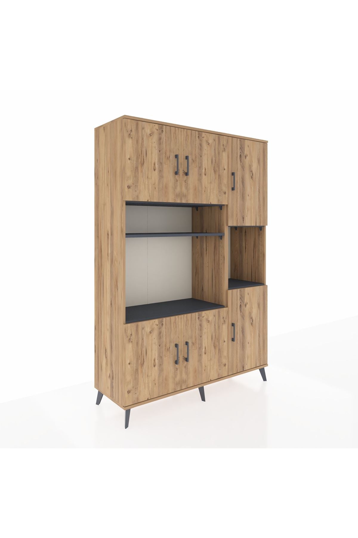 Hyperion Dolap 9 Raflı 6 Kapaklı 132x44x195 Çam-Çam/Antrasit