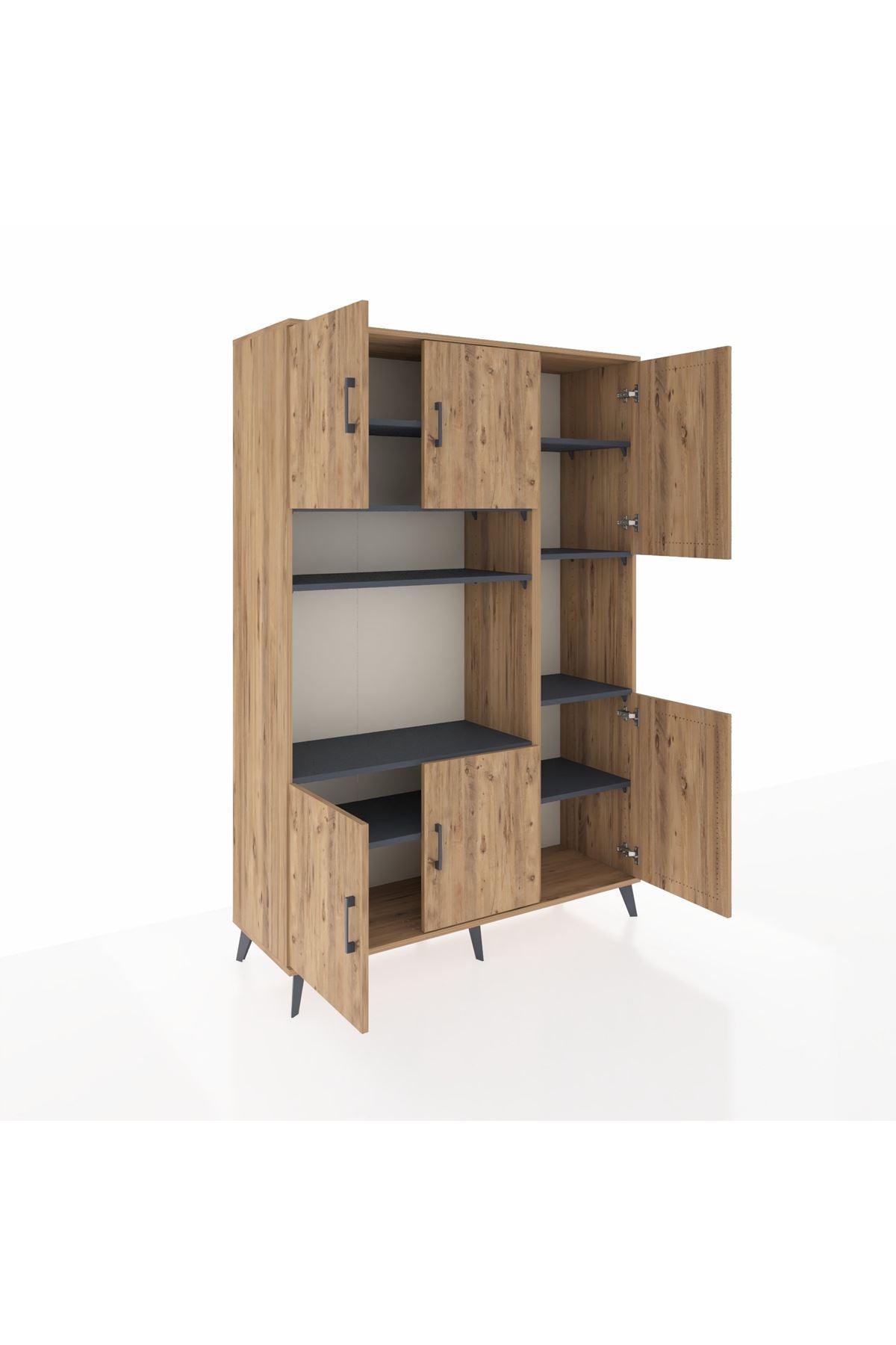 Hyperion Dolap 9 Raflı 6 Kapaklı 132x44x195 Çam-Çam/Antrasit