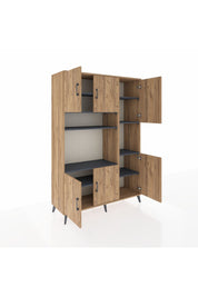 Hyperion Dolap 9 Raflı 6 Kapaklı 132x44x195 Çam-Çam/Antrasit