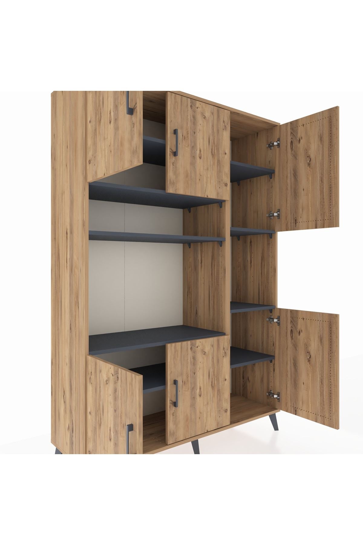 Hyperion Dolap 9 Raflı 6 Kapaklı 132x44x195 Çam-Çam/Antrasit