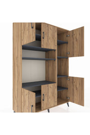 Hyperion Dolap 9 Raflı 6 Kapaklı 132x44x195 Çam-Çam/Antrasit