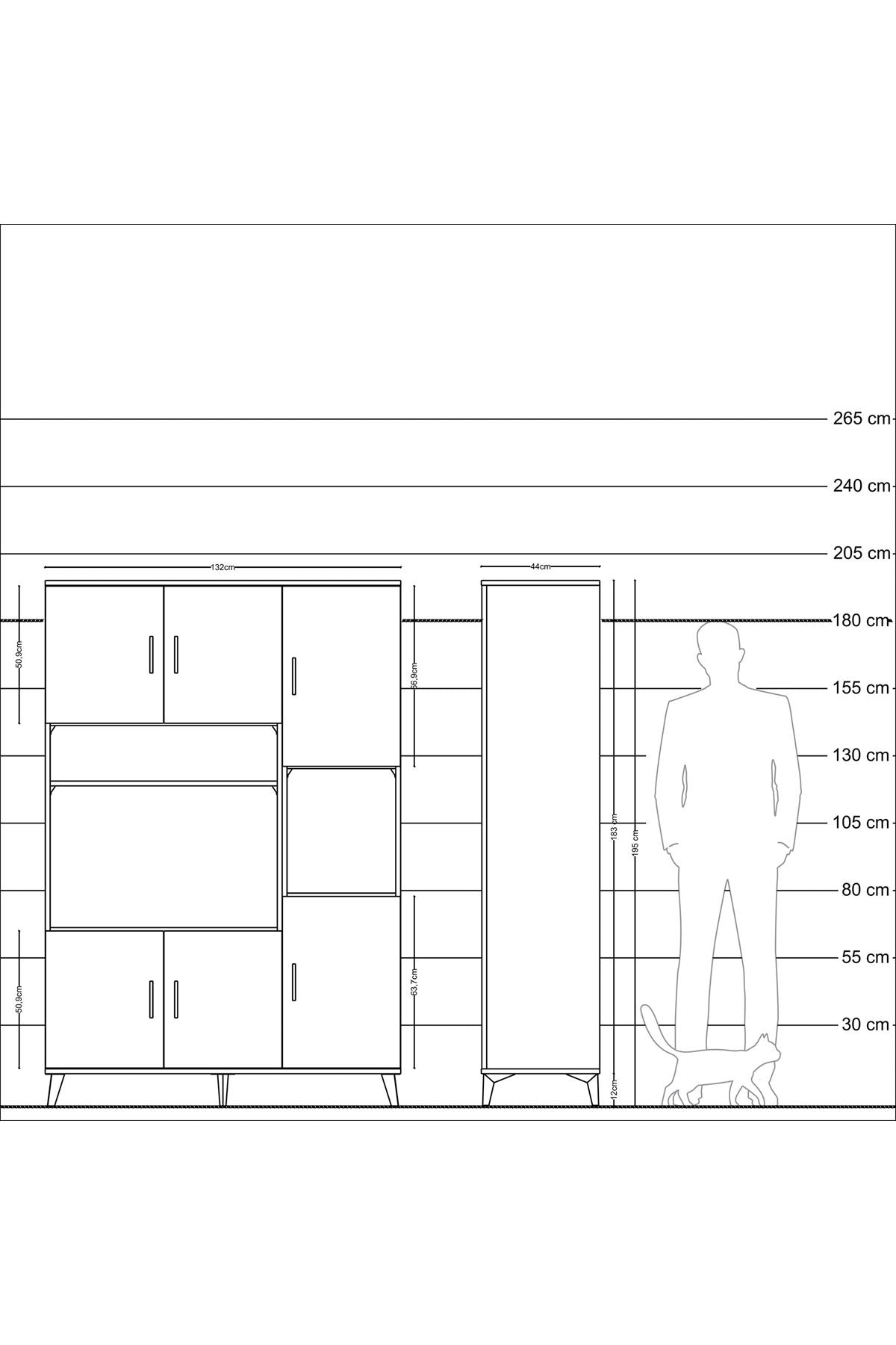 Hyperion Dolap 9 Raflı 6 Kapaklı 132x44x195 Çam-Çam/Antrasit