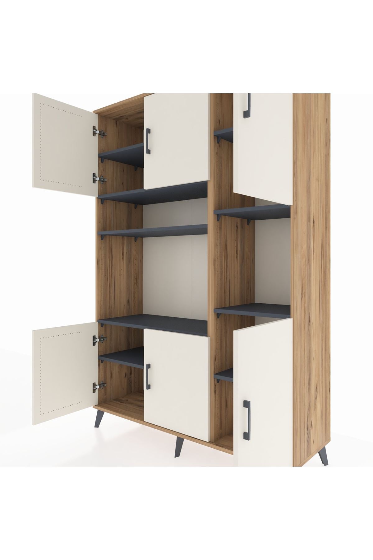 Hyperion Dolap 9 Raflı 6 Kapaklı 132x44x195 Çam-Aytaşı/Antrasit