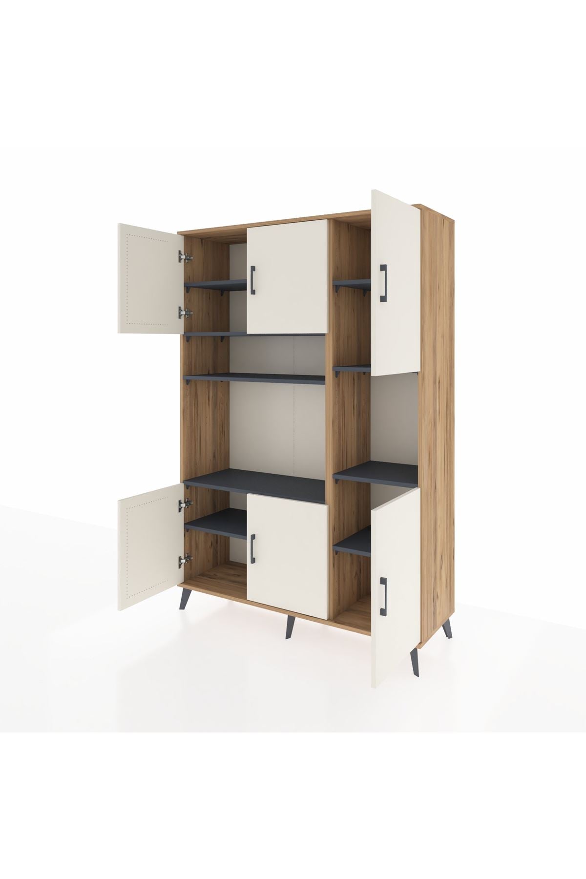 Hyperion Dolap 9 Raflı 6 Kapaklı 132x44x195 Çam-Aytaşı/Antrasit