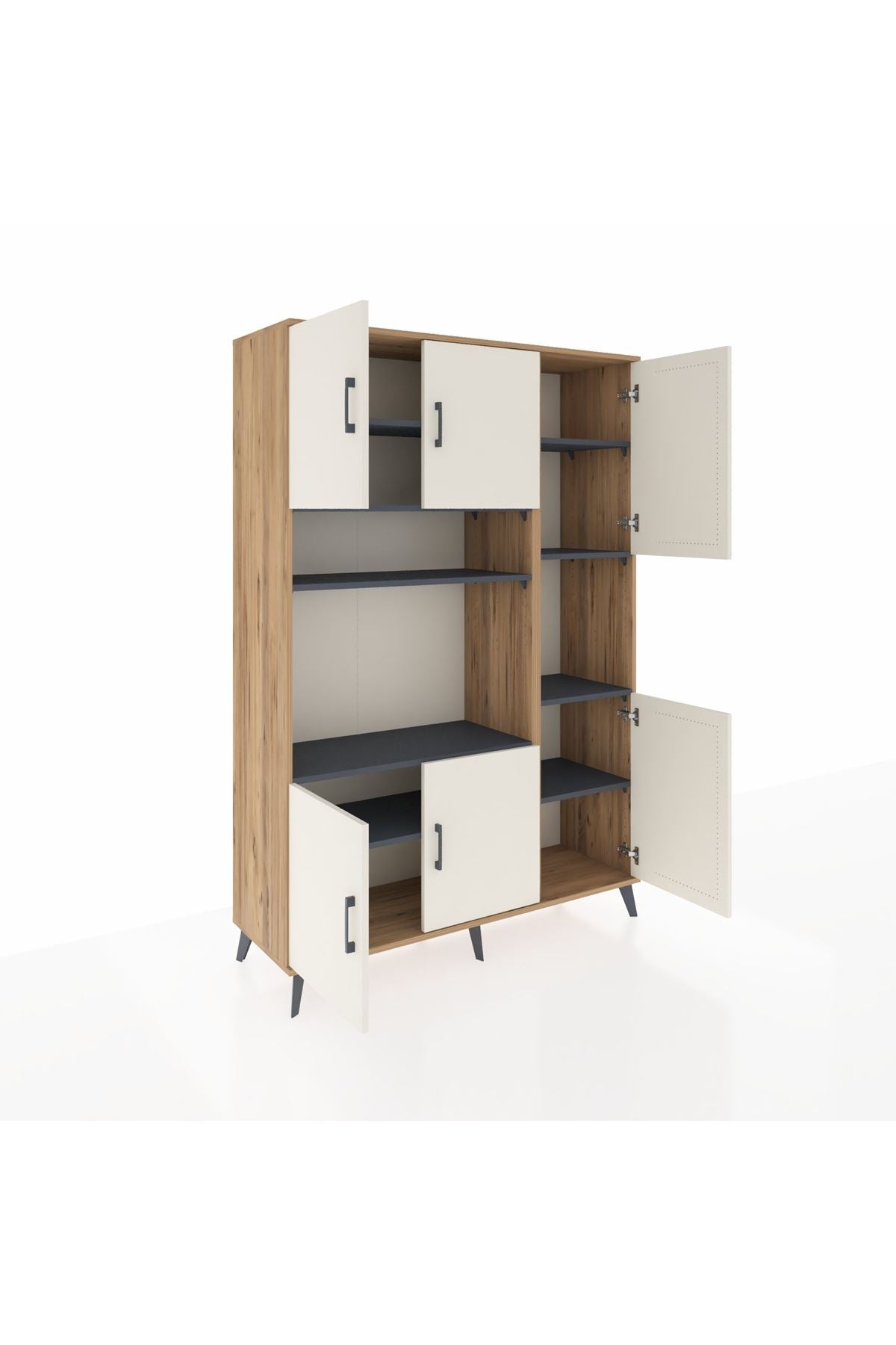 Hyperion Dolap 9 Raflı 6 Kapaklı 132x44x195 Çam-Aytaşı/Antrasit