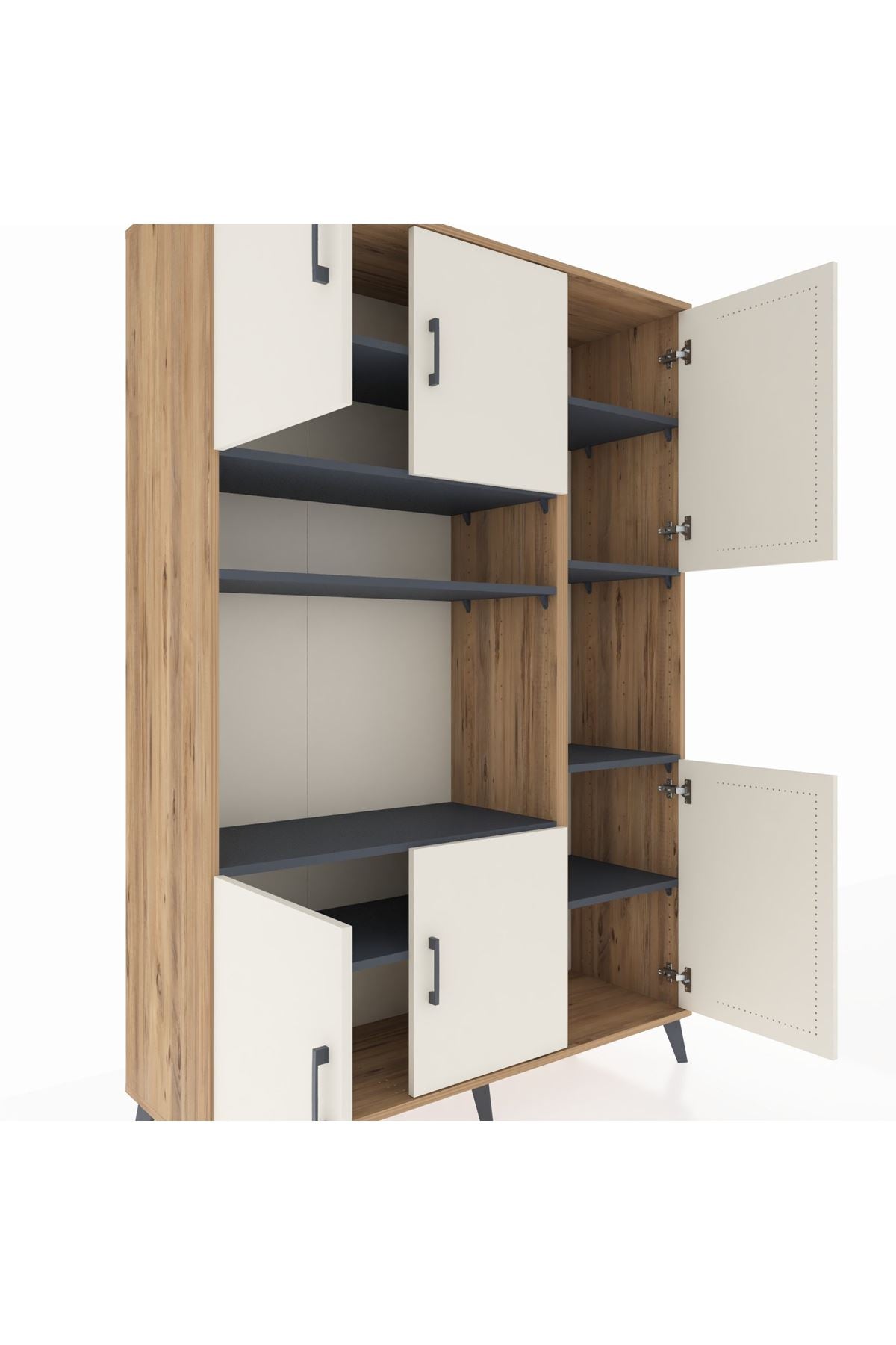 Hyperion Dolap 9 Raflı 6 Kapaklı 132x44x195 Çam-Aytaşı/Antrasit