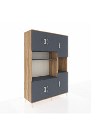 Hyperion Dolap 9 Raflı 6 Kapaklı 132x44x195 Çam-Antrasit/Antrasit