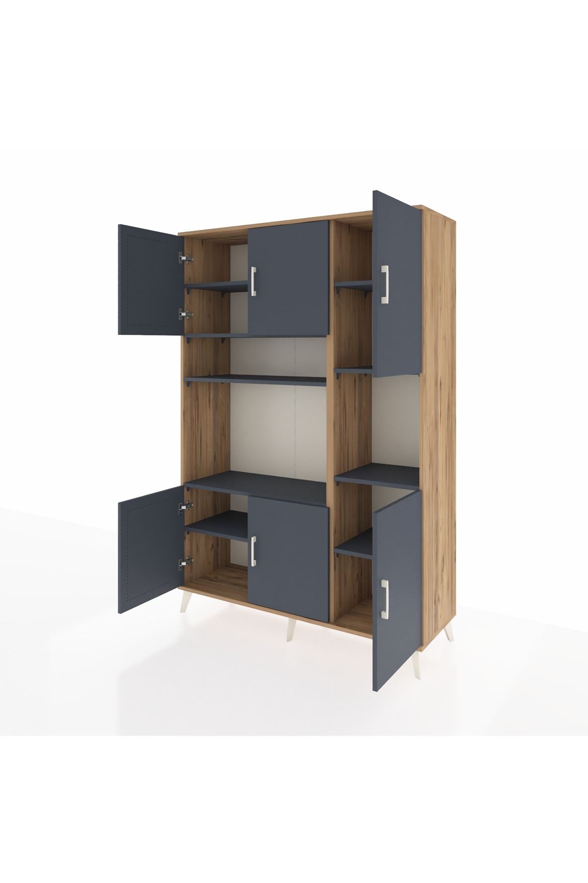 Hyperion Dolap 9 Raflı 6 Kapaklı 132x44x195 Çam-Antrasit/Antrasit