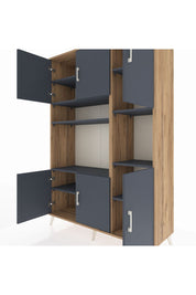 Hyperion Dolap 9 Raflı 6 Kapaklı 132x44x195 Çam-Antrasit/Antrasit