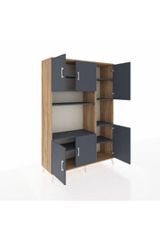 Hyperion Dolap 9 Raflı 6 Kapaklı 132x44x195 Çam-Antrasit/Antrasit