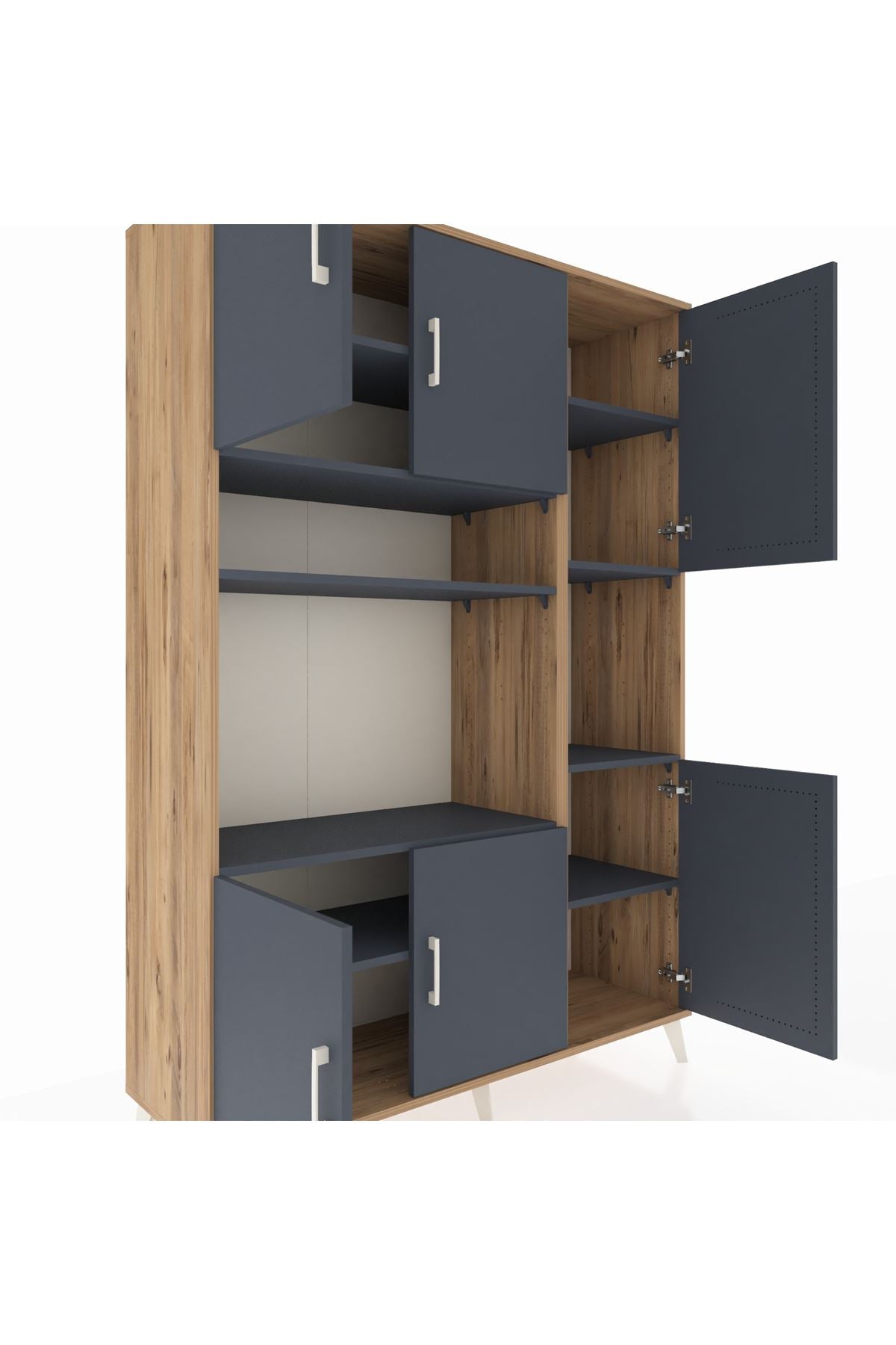 Hyperion Dolap 9 Raflı 6 Kapaklı 132x44x195 Çam-Antrasit/Antrasit