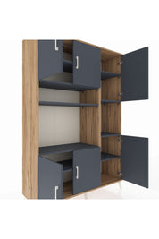 Hyperion Dolap 9 Raflı 6 Kapaklı 132x44x195 Çam-Antrasit/Antrasit