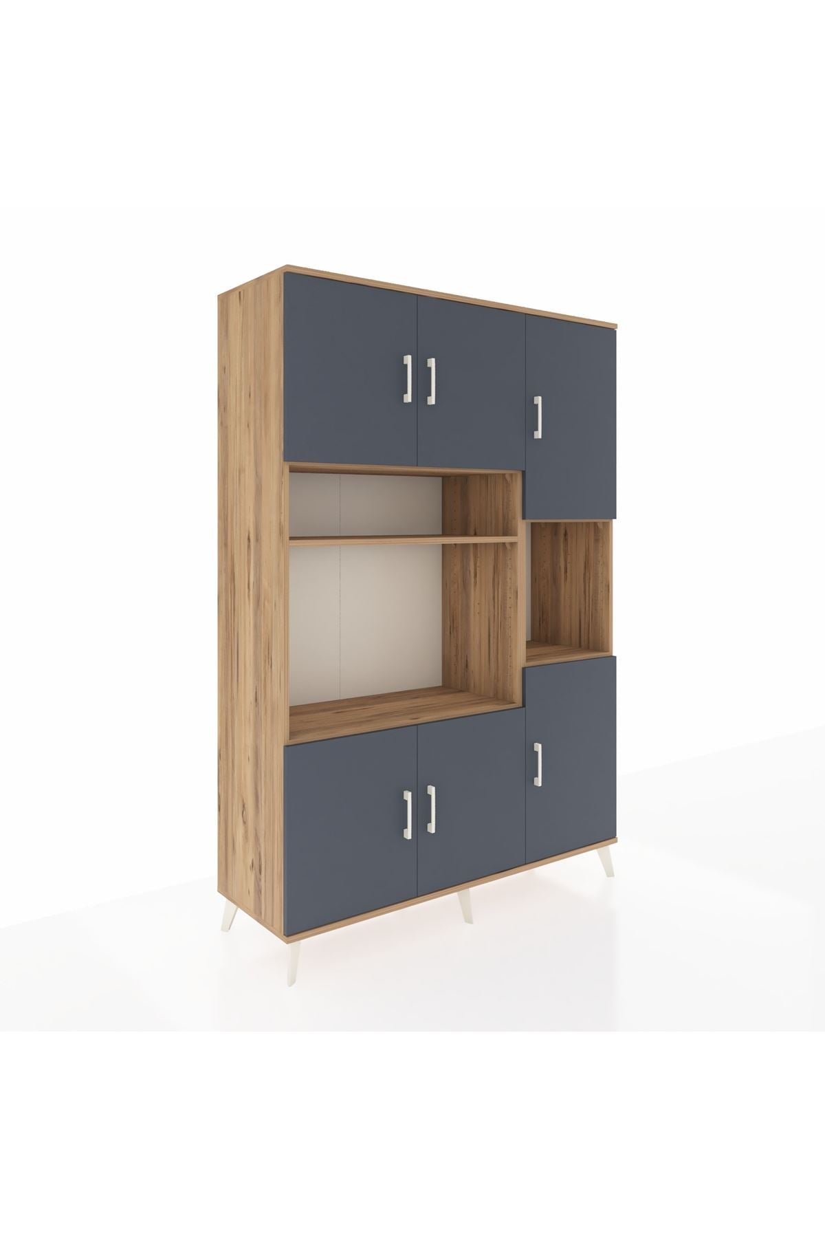 Hyperion Dolap 9 Raflı 6 Kapaklı 132x44x195 Çam-Antrasit/Çam