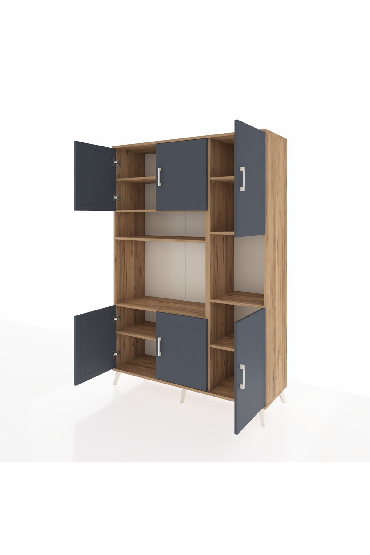 Hyperion Dolap 9 Raflı 6 Kapaklı 132x44x195 Çam-Antrasit/Çam