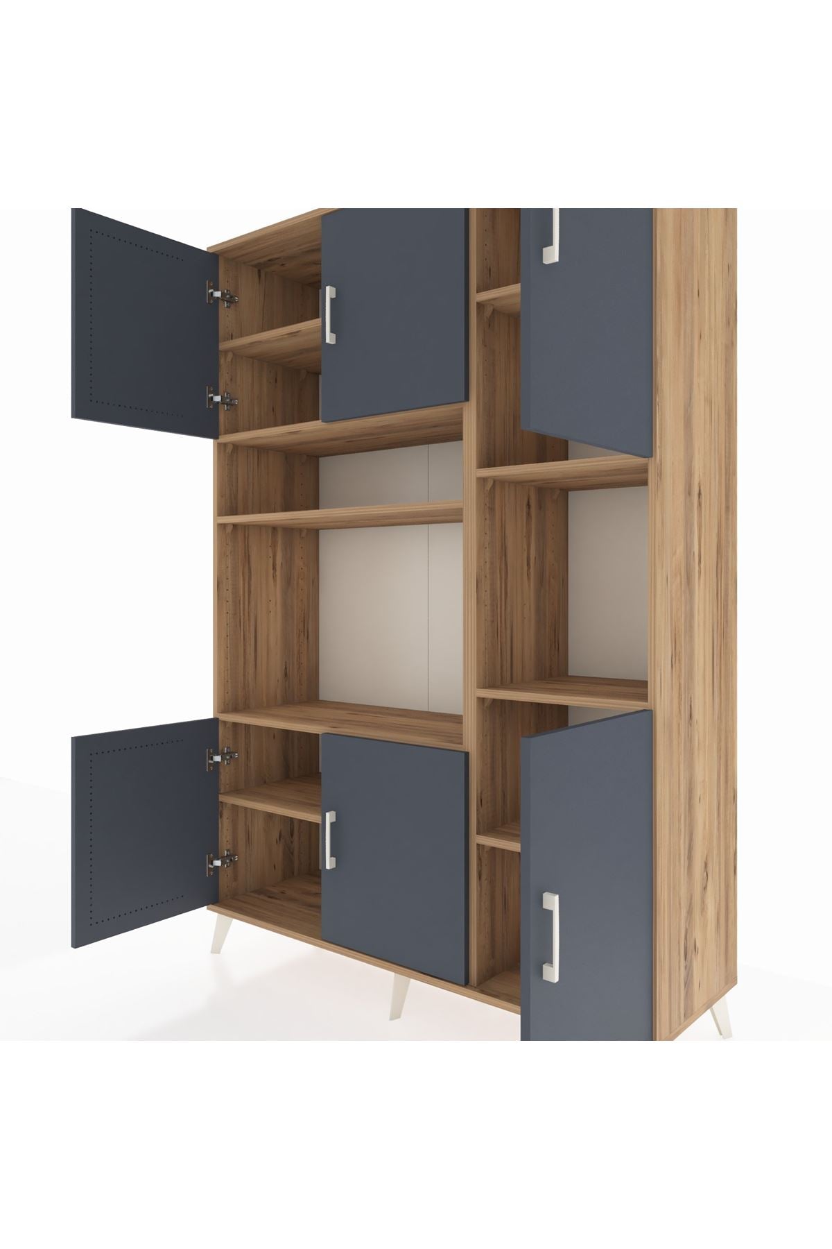 Hyperion Dolap 9 Raflı 6 Kapaklı 132x44x195 Çam-Antrasit/Çam