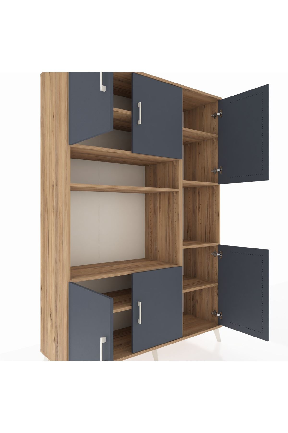 Hyperion Dolap 9 Raflı 6 Kapaklı 132x44x195 Çam-Antrasit/Çam