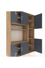 Hyperion Dolap 9 Raflı 6 Kapaklı 132x44x195 Çam-Antrasit/Çam