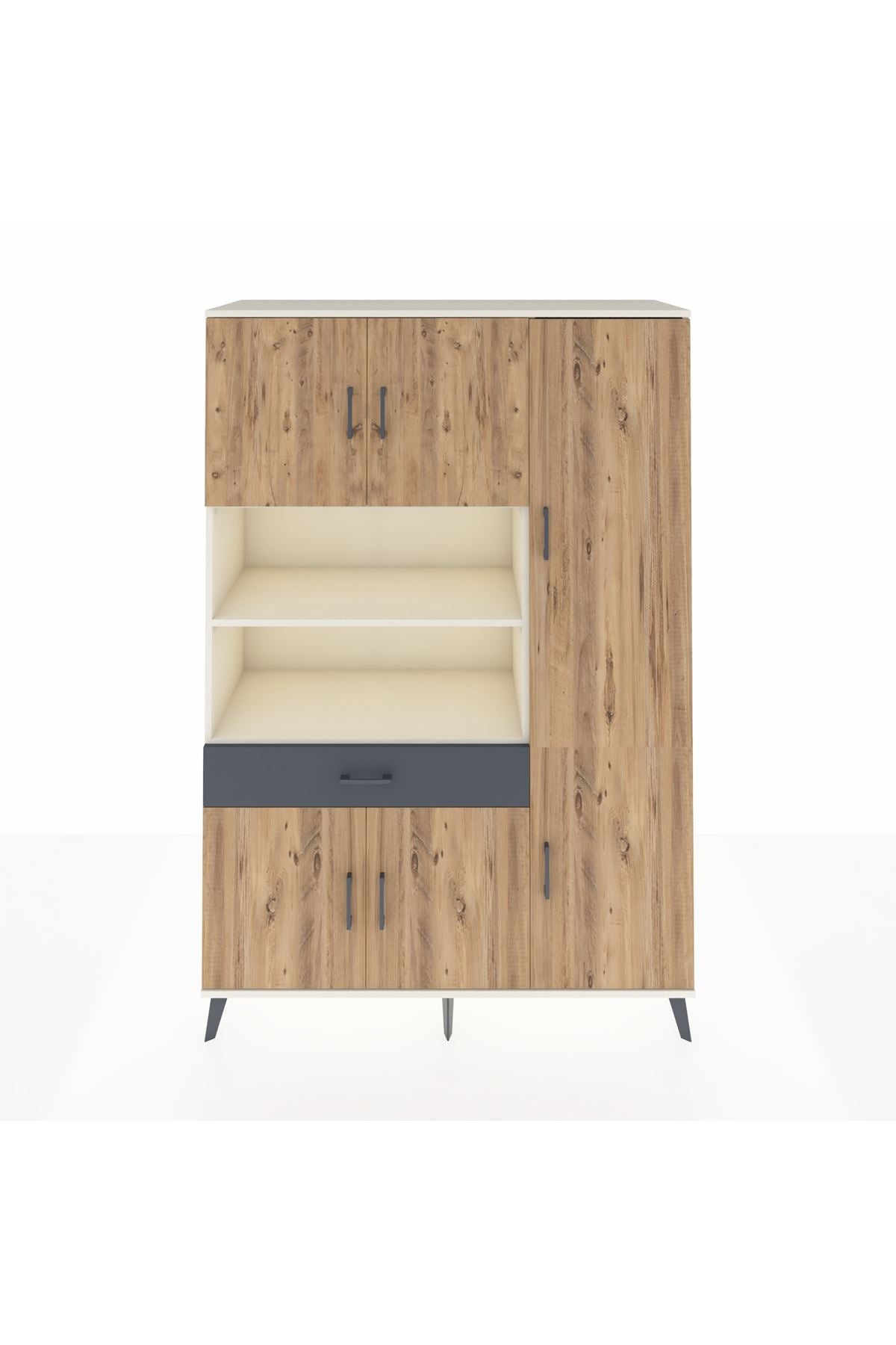 Hyperion Dolap 10 Raflı Tek Çekmeceli 6 Kapaklı 132x44x195 Aytaşı-Çam/Antrasit