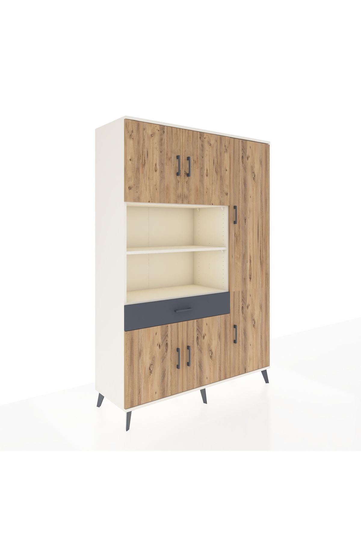 Hyperion Dolap 10 Raflı Tek Çekmeceli 6 Kapaklı 132x44x195 Aytaşı-Çam/Antrasit