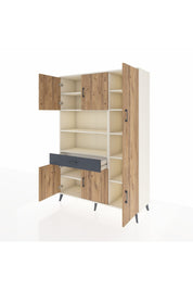 Hyperion Dolap 10 Raflı Tek Çekmeceli 6 Kapaklı 132x44x195 Aytaşı-Çam/Antrasit