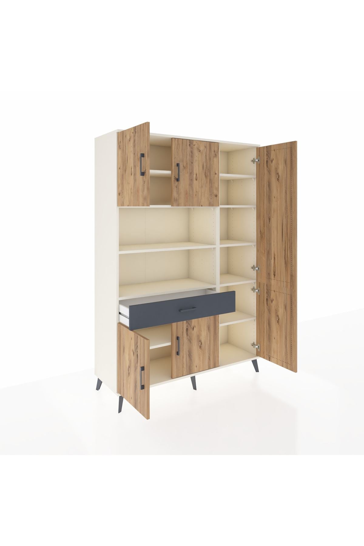 Hyperion Dolap 10 Raflı Tek Çekmeceli 6 Kapaklı 132x44x195 Aytaşı-Çam/Antrasit