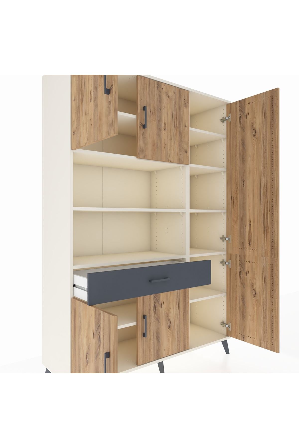 Hyperion Dolap 10 Raflı Tek Çekmeceli 6 Kapaklı 132x44x195 Aytaşı-Çam/Antrasit