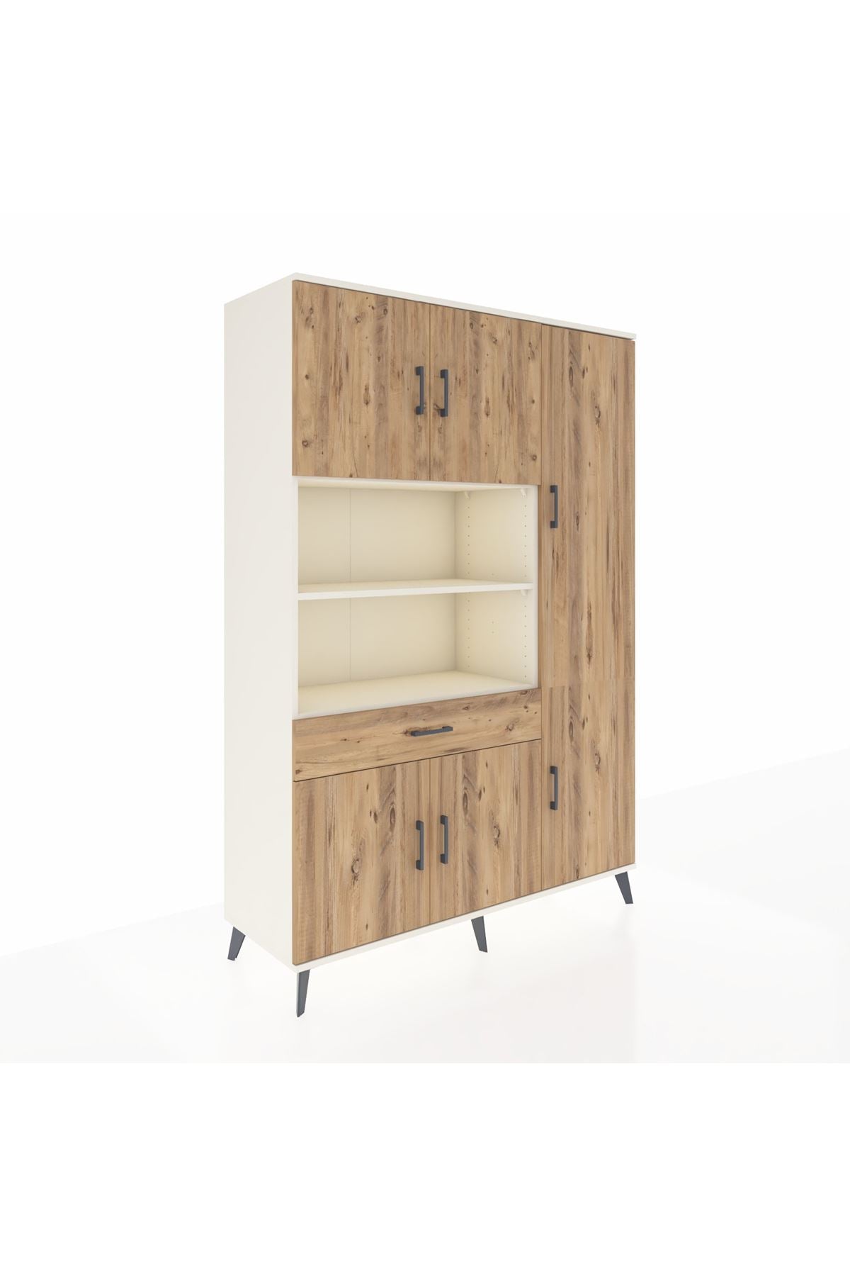 Hyperion Dolap 10 Raflı Tek Çekmeceli 6 Kapaklı 132x44x195 Aytaşı-Çam/Çam