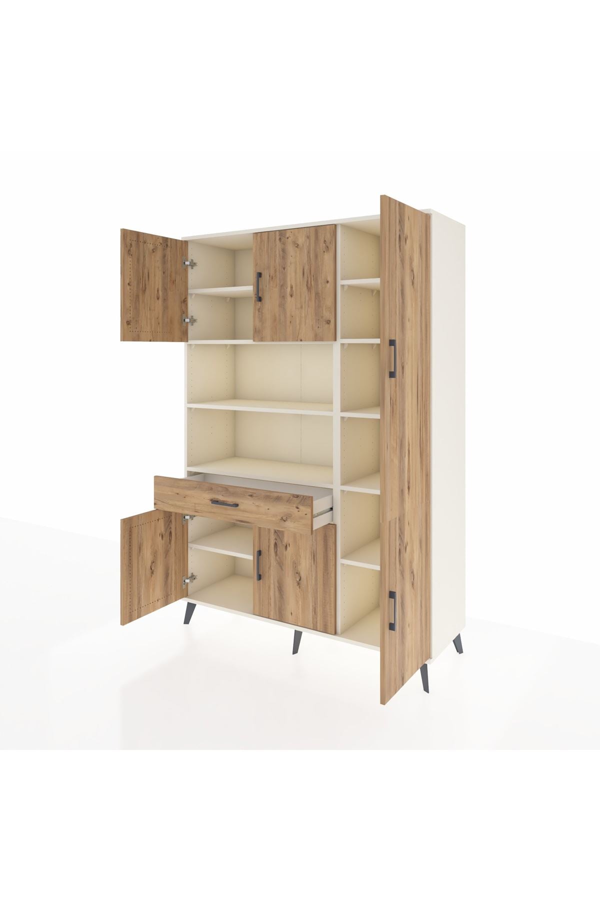 Hyperion Dolap 10 Raflı Tek Çekmeceli 6 Kapaklı 132x44x195 Aytaşı-Çam/Çam