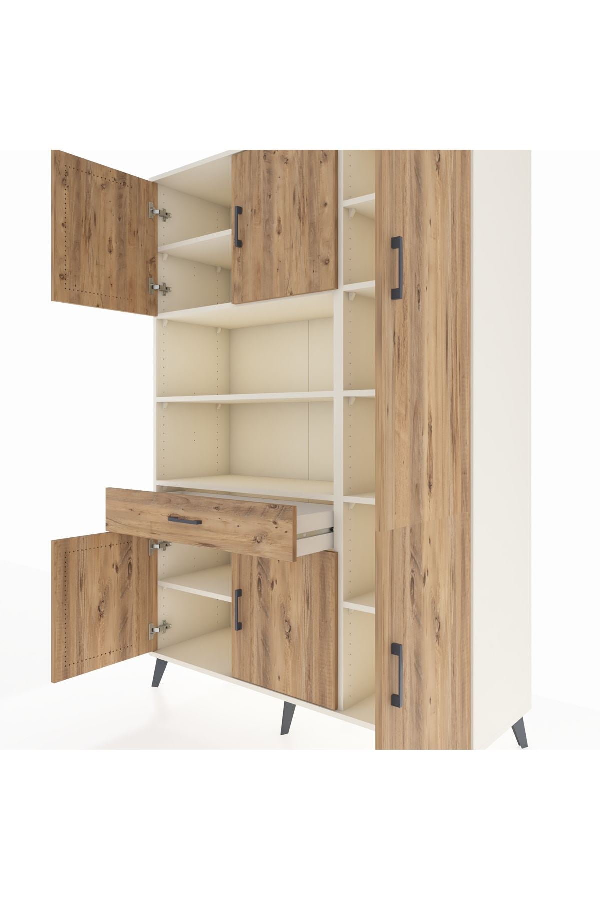 Hyperion Dolap 10 Raflı Tek Çekmeceli 6 Kapaklı 132x44x195 Aytaşı-Çam/Çam