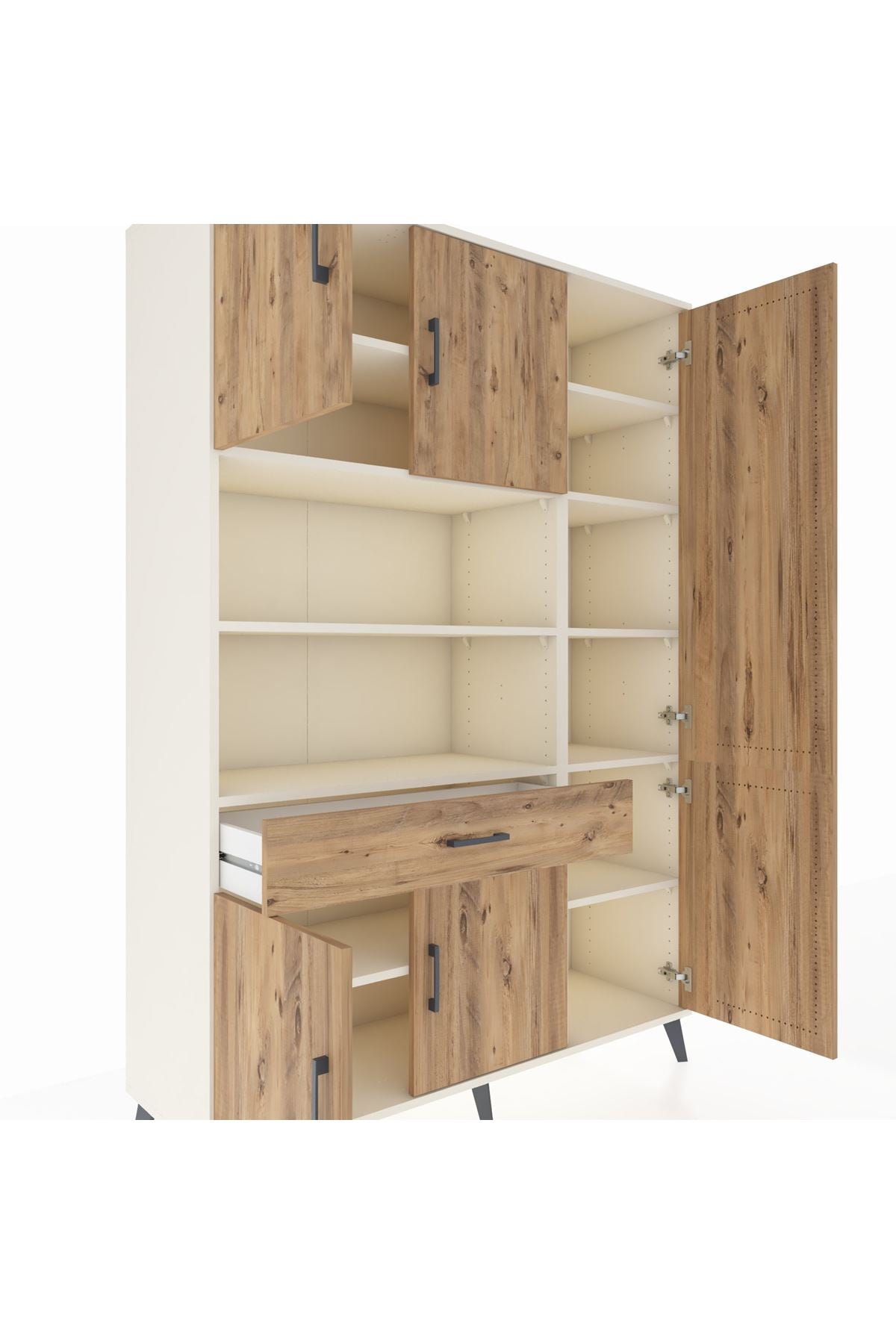 Hyperion Dolap 10 Raflı Tek Çekmeceli 6 Kapaklı 132x44x195 Aytaşı-Çam/Çam